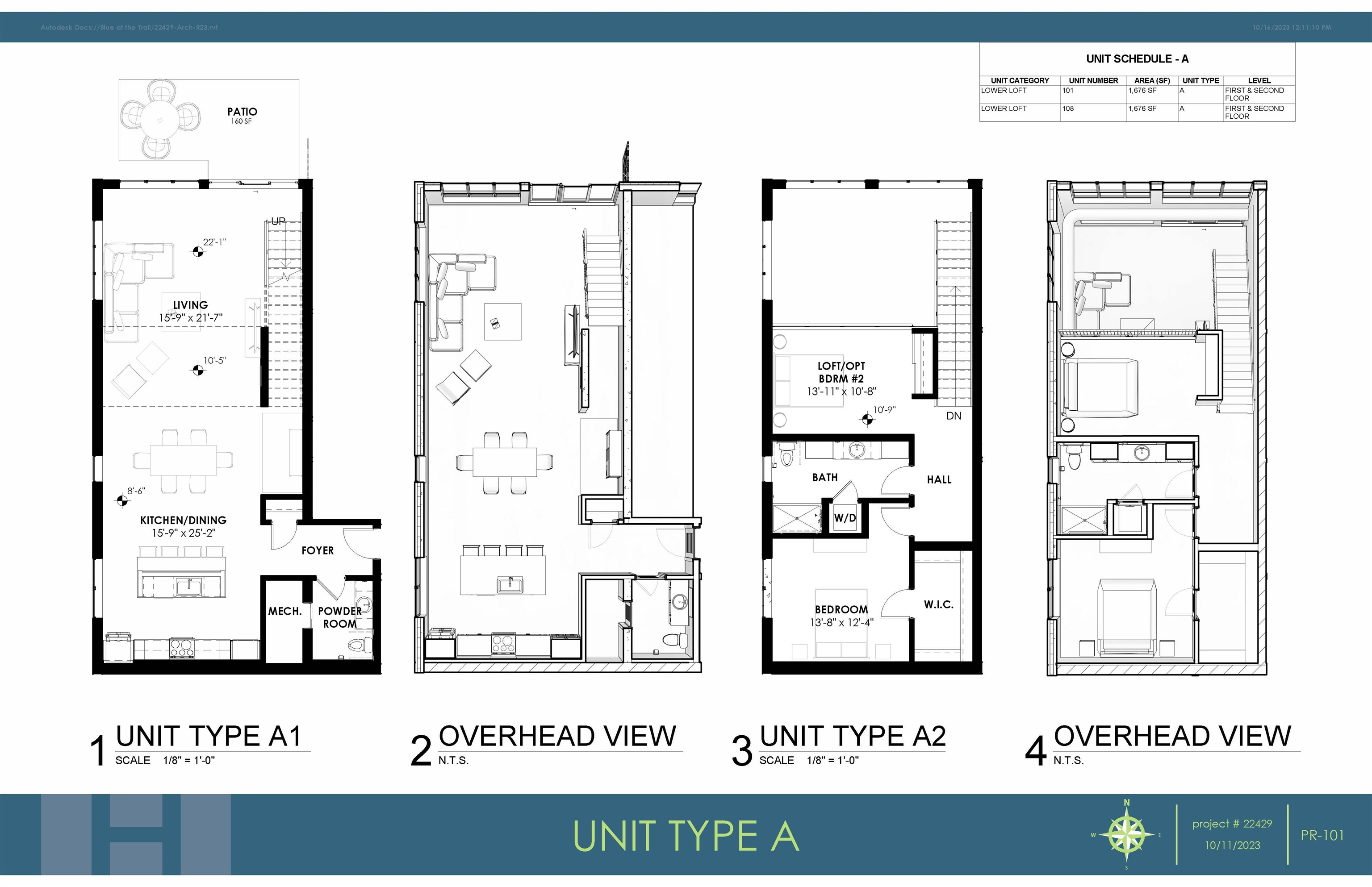 Standard floor-plan of each level, and 'overhead' floor-plan of each level