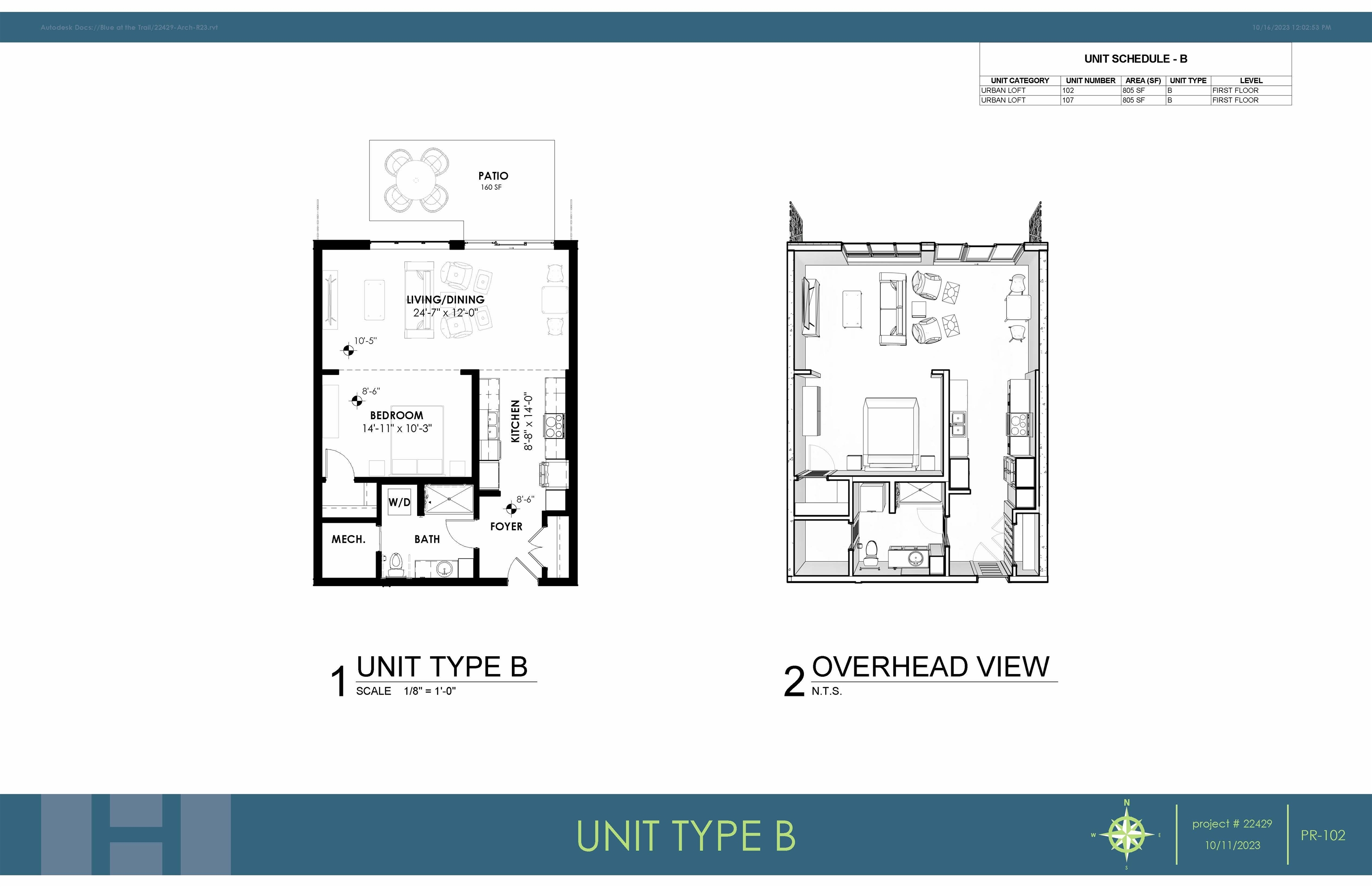 Standard floor-plan and 'overhead' floor-plan