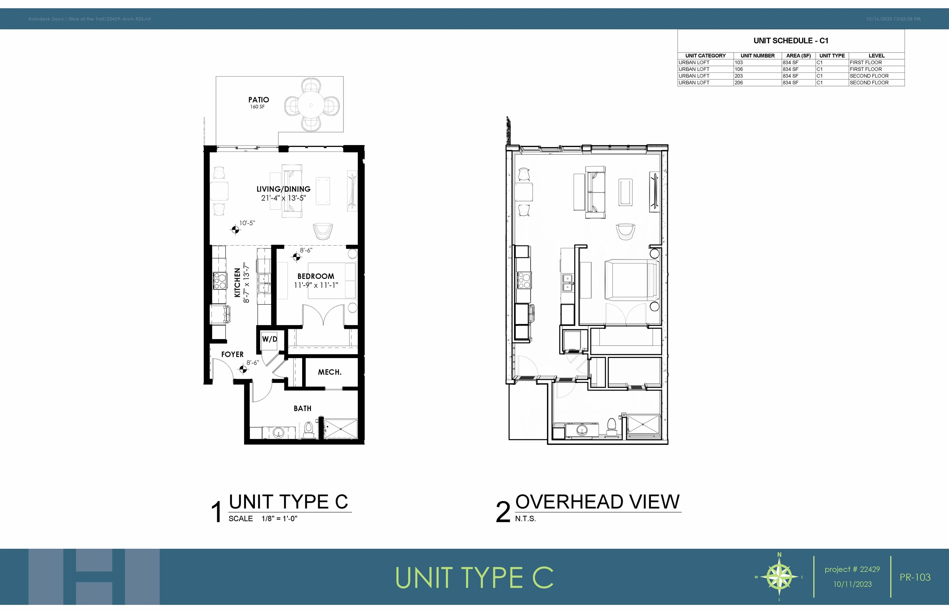 Standard floor-plan and 'overhead' floor-plan