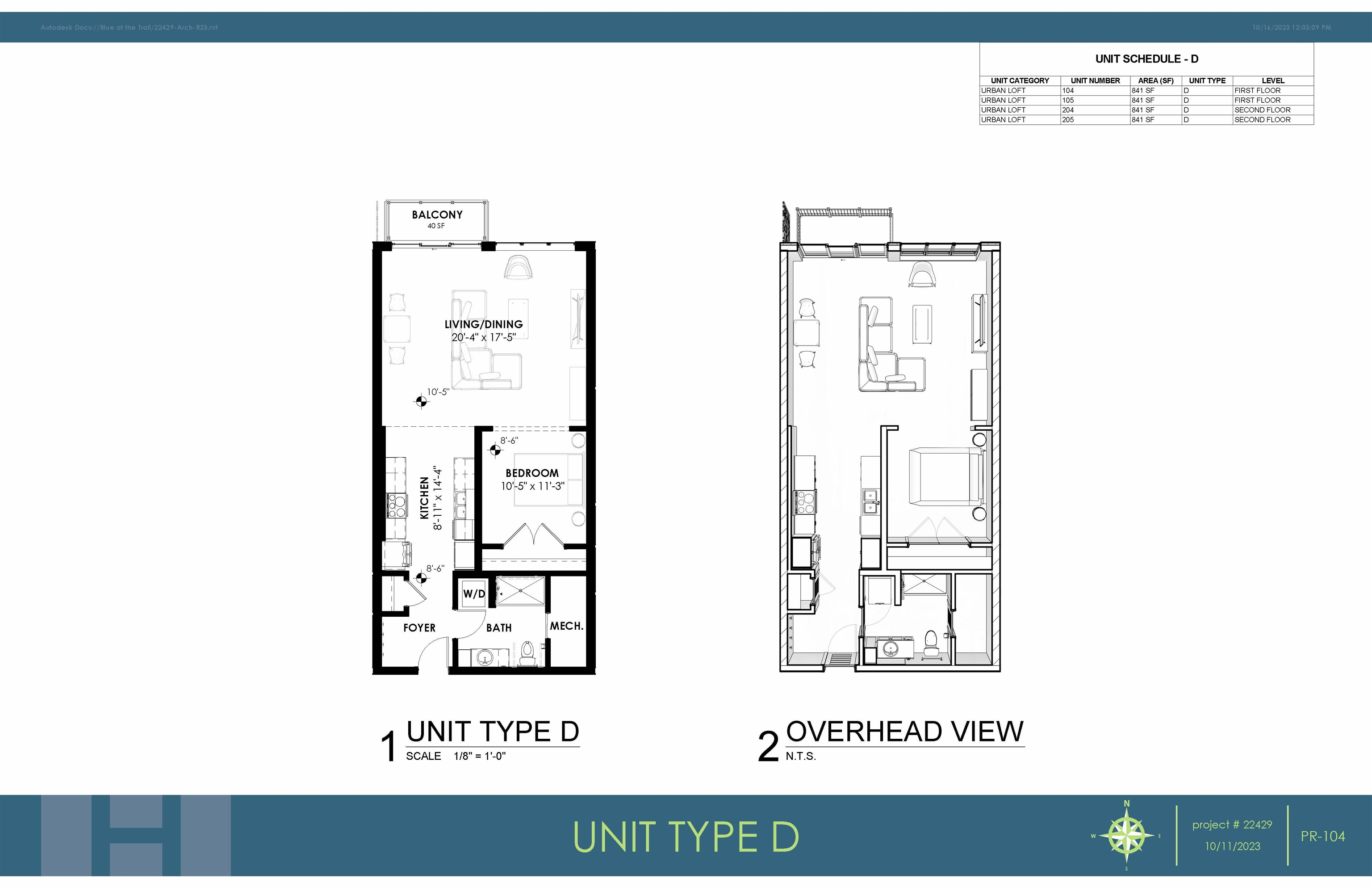 Standard floor-plan and 'overhead' floor-plan