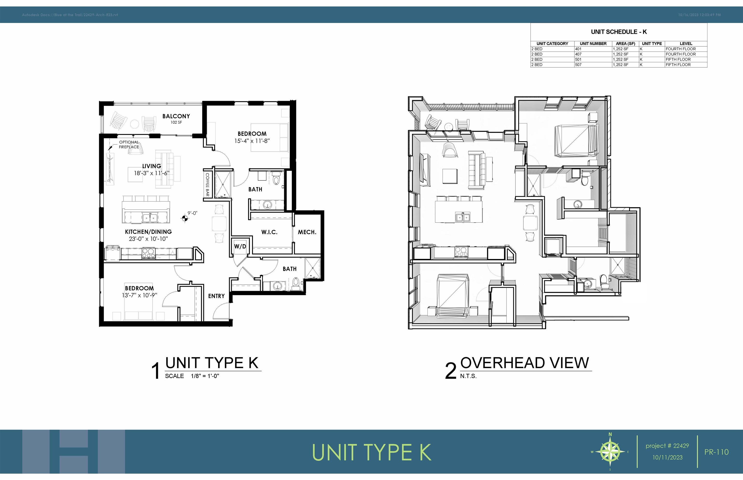 Floor plan depicting 1,354' total sq ft with balcony.