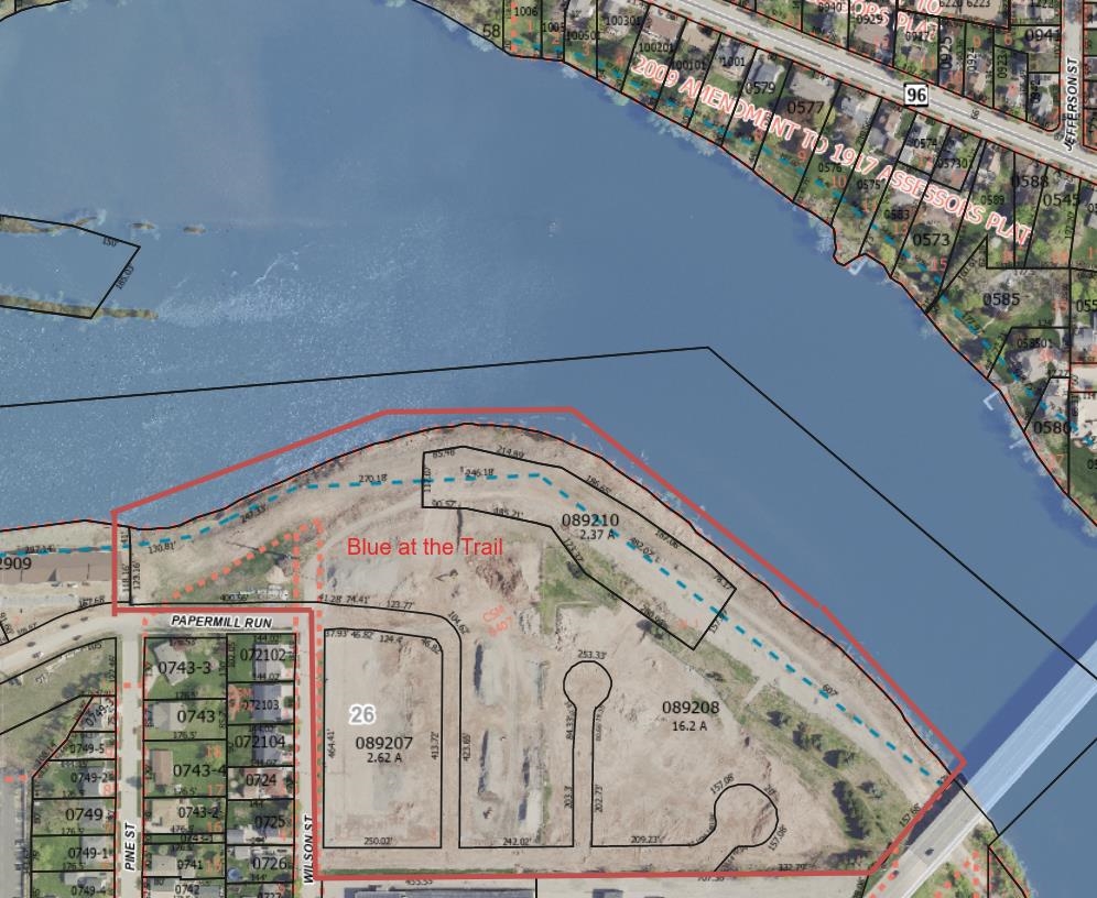 GIS IMAGE depicting Blue at the Trail within red boundary marking