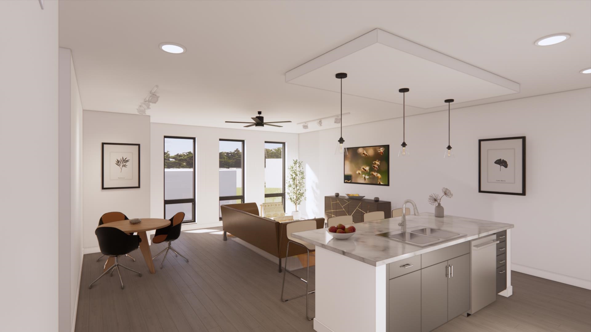 Kitchen & Living Room Rendering