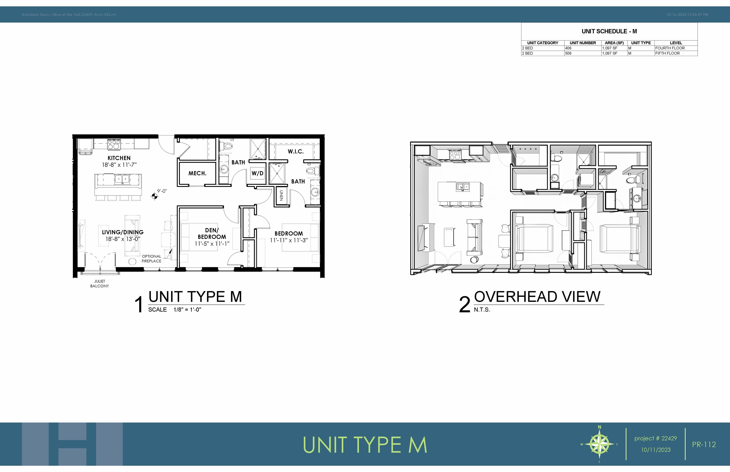 Floor plan 'M', features a Juliet balcony