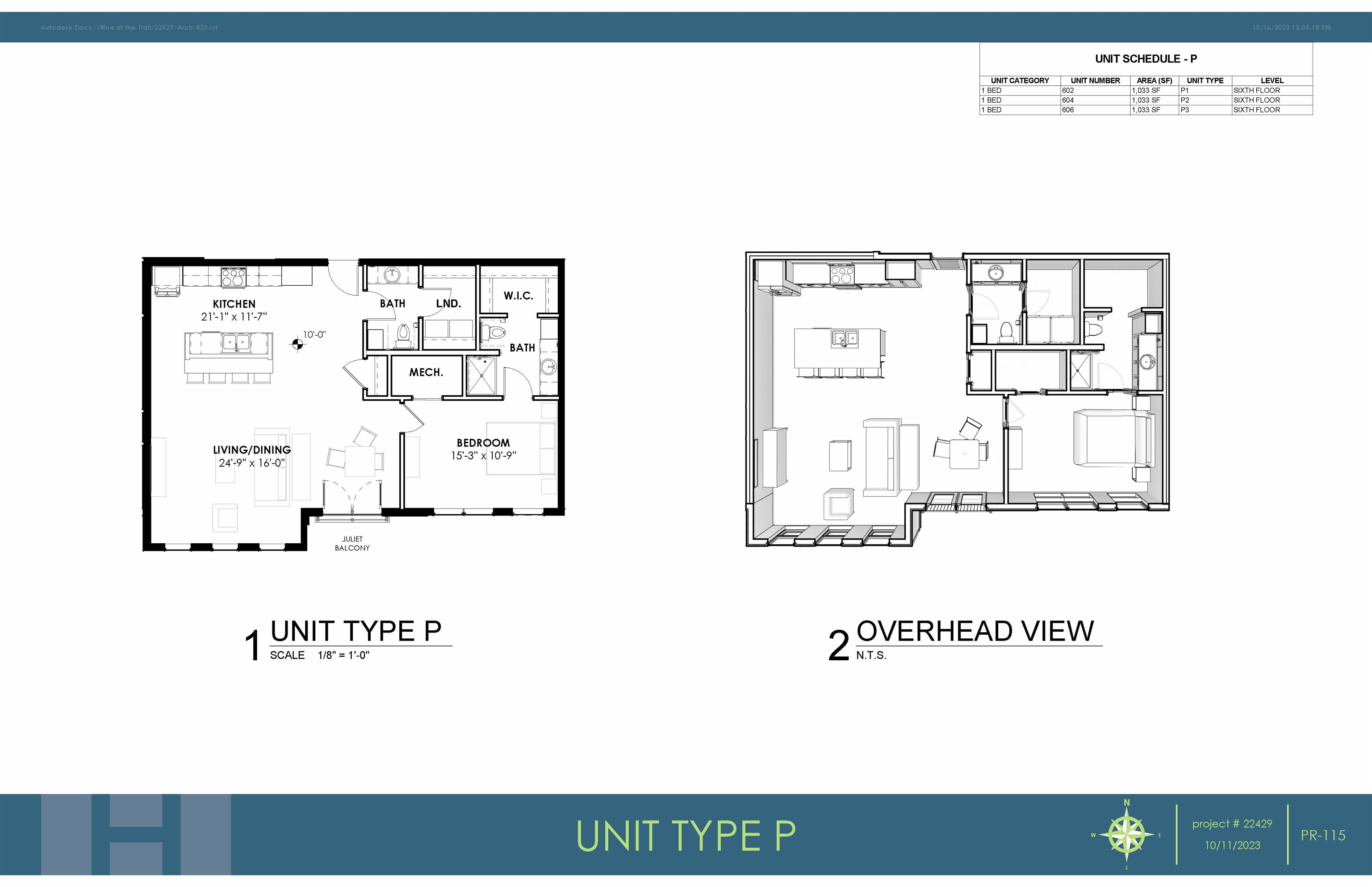 Unit Type P floor plan, w/exception in Unit 602 the patio doors & Juliet Balcony are a bdrm feature