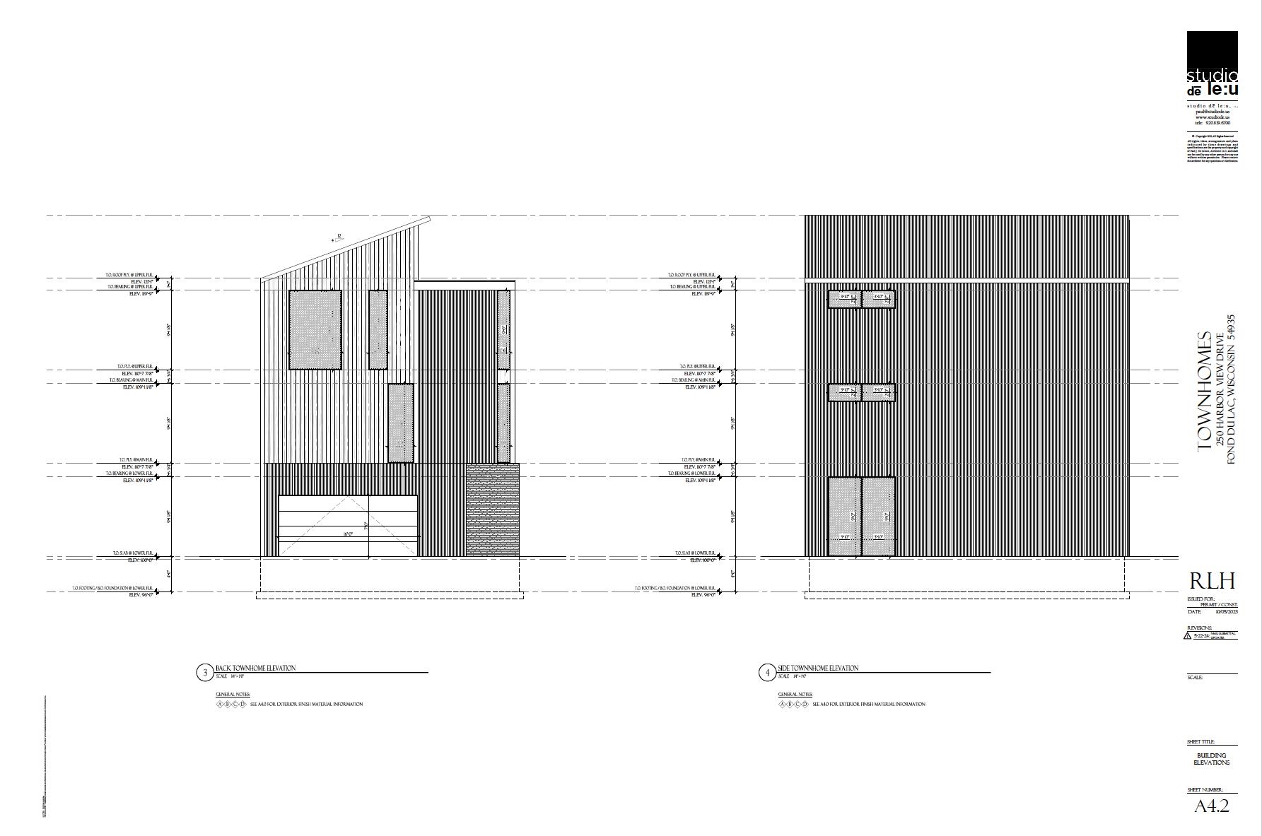 Massive windows allow for natural light and views. Design and placement with focus on privacy.