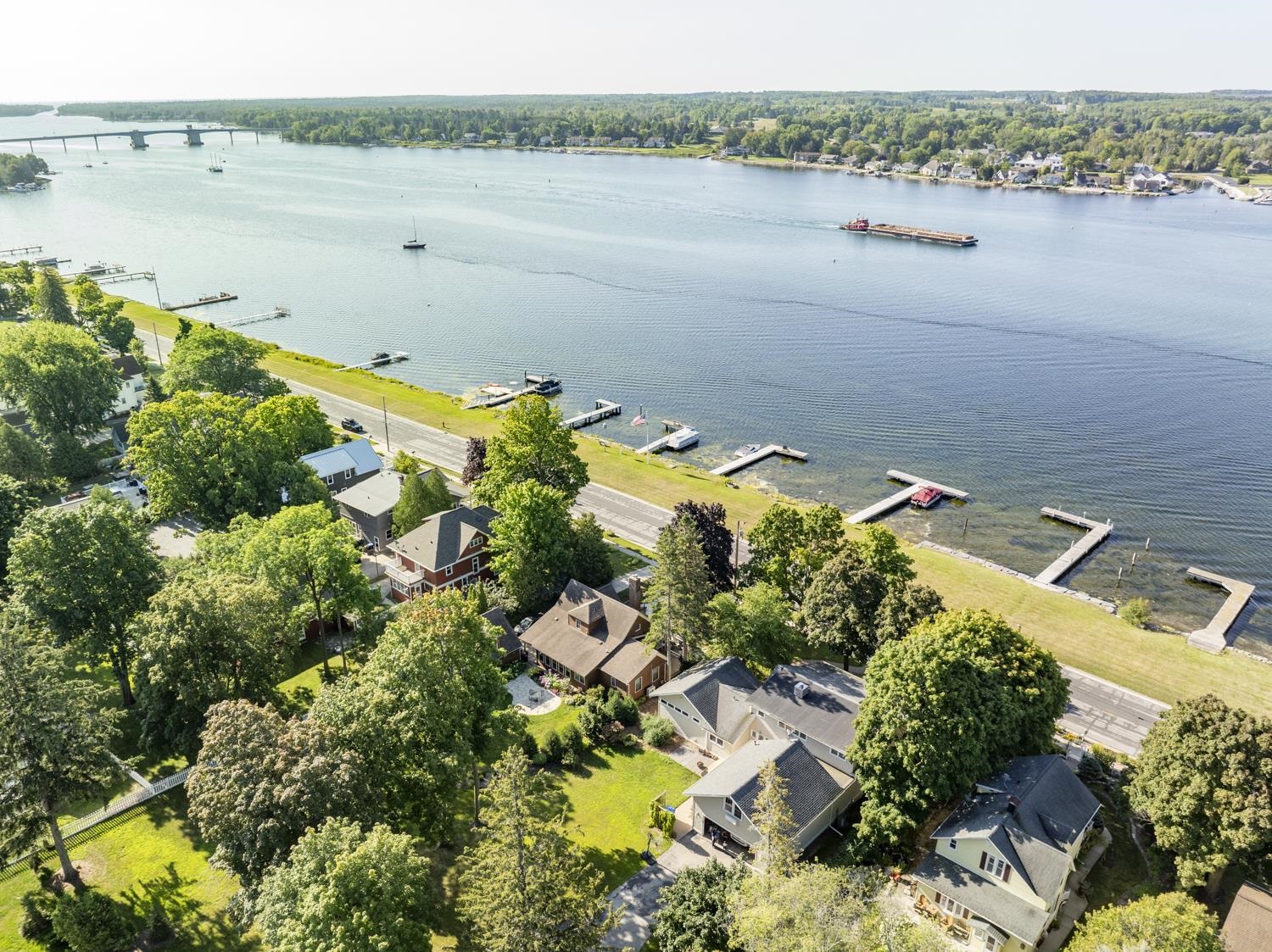 Aerial view from behind home looking over Memorial Drive and channel.