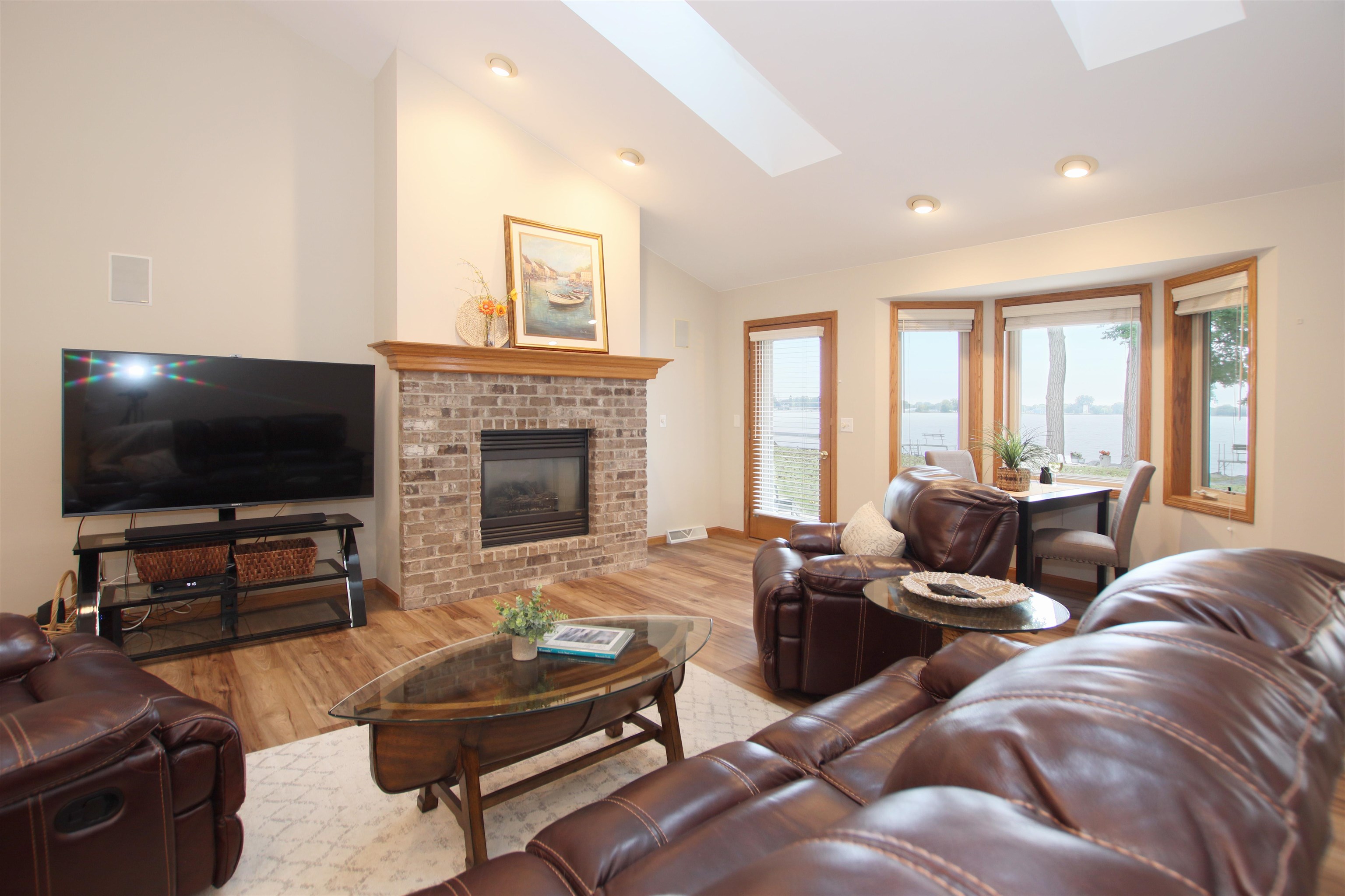 Skylights and Warming Fireplace