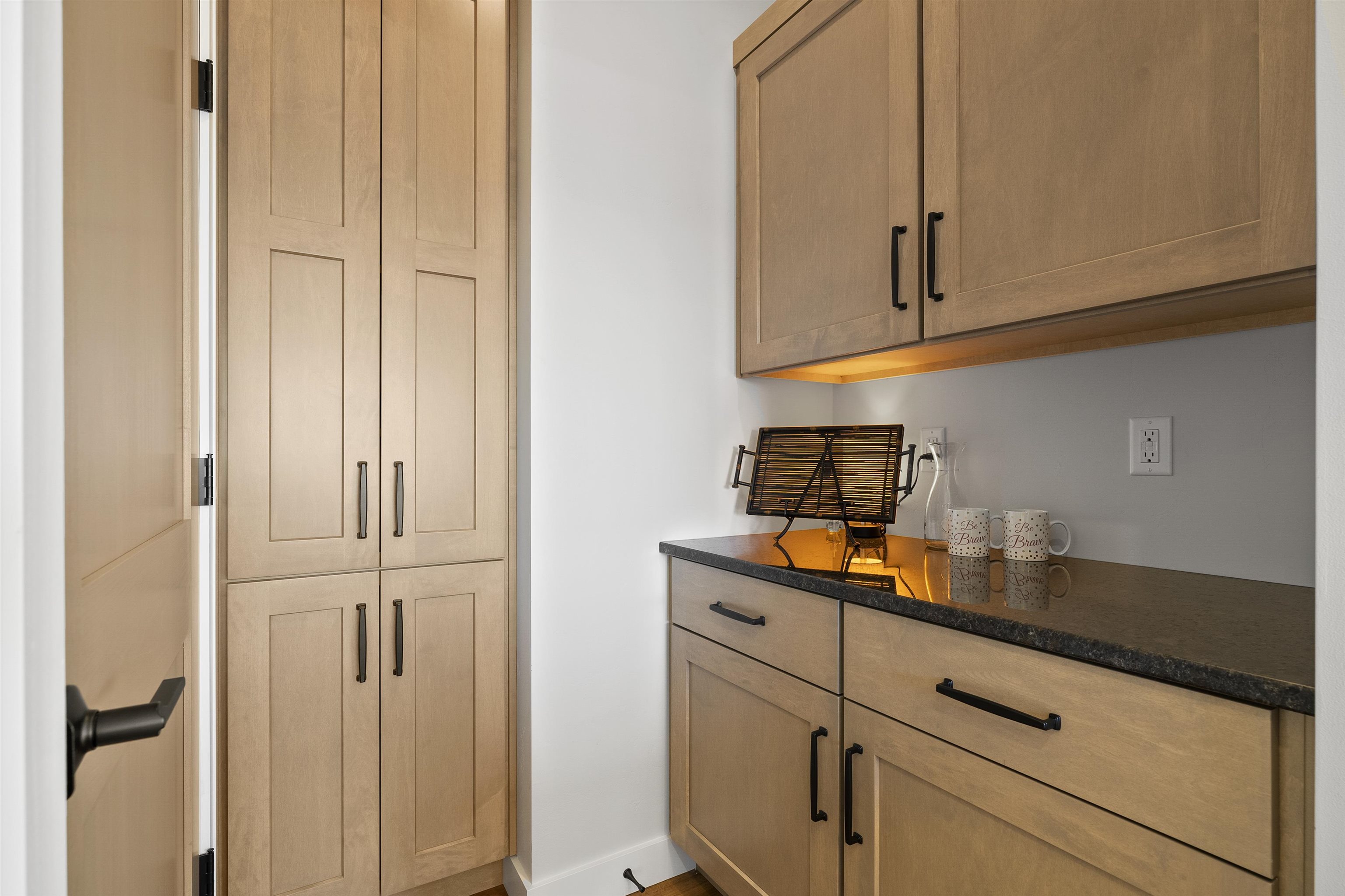 Alcove off of Kitchen for the countertop appliances and pantry cabinets