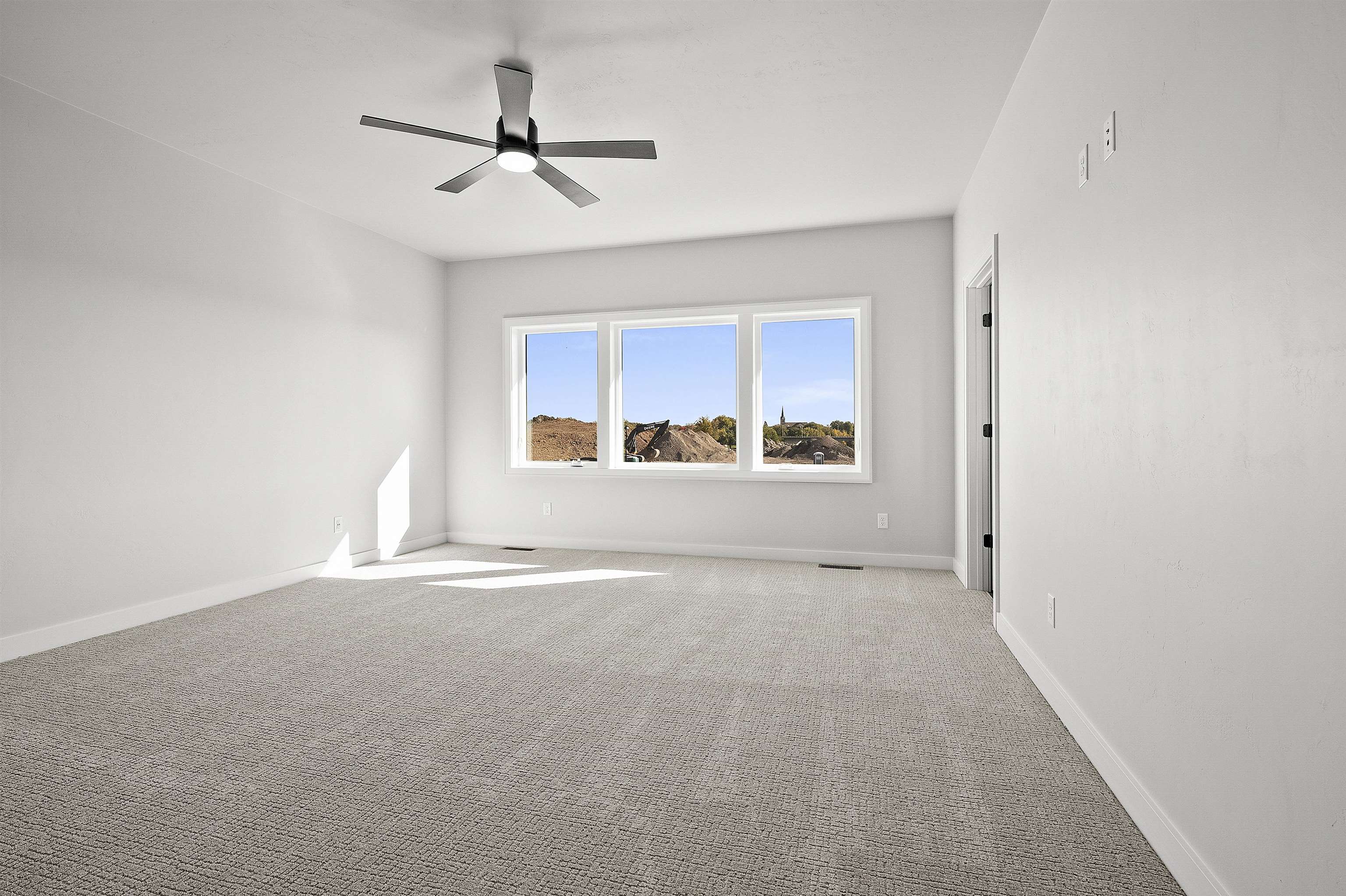 Primary Bedroom with walk-in closet, bath w/linen cabinets, dbl sink & bench. Private toilet/shower